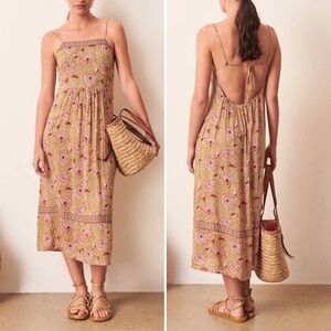 ✨ba&sh✨ NWT Valentine Floral Backless Midi Dress in Ocre Sz Medium